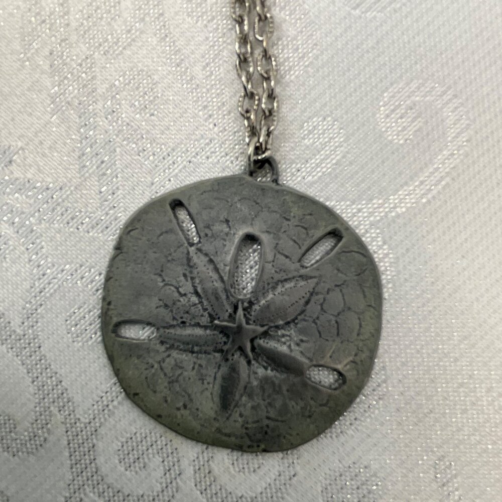 Hand-Polished‎ Metal Sand Dollar Necklace Pewter